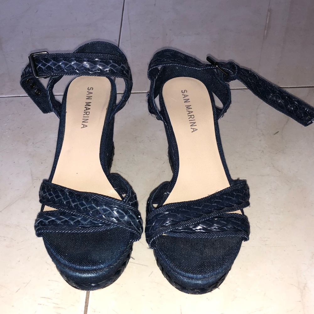 San Marina Blue Denim Wedges Size 8